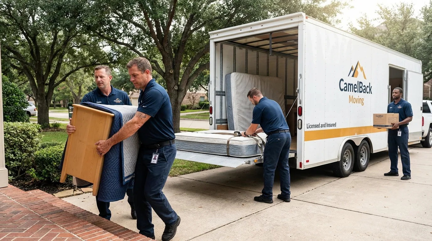Crew loading residential truck for cross-state move from Wolcottville, IN