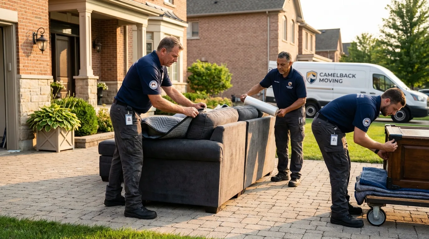 Large estate moving crew wrapping furniture in Wolcottville, IN
