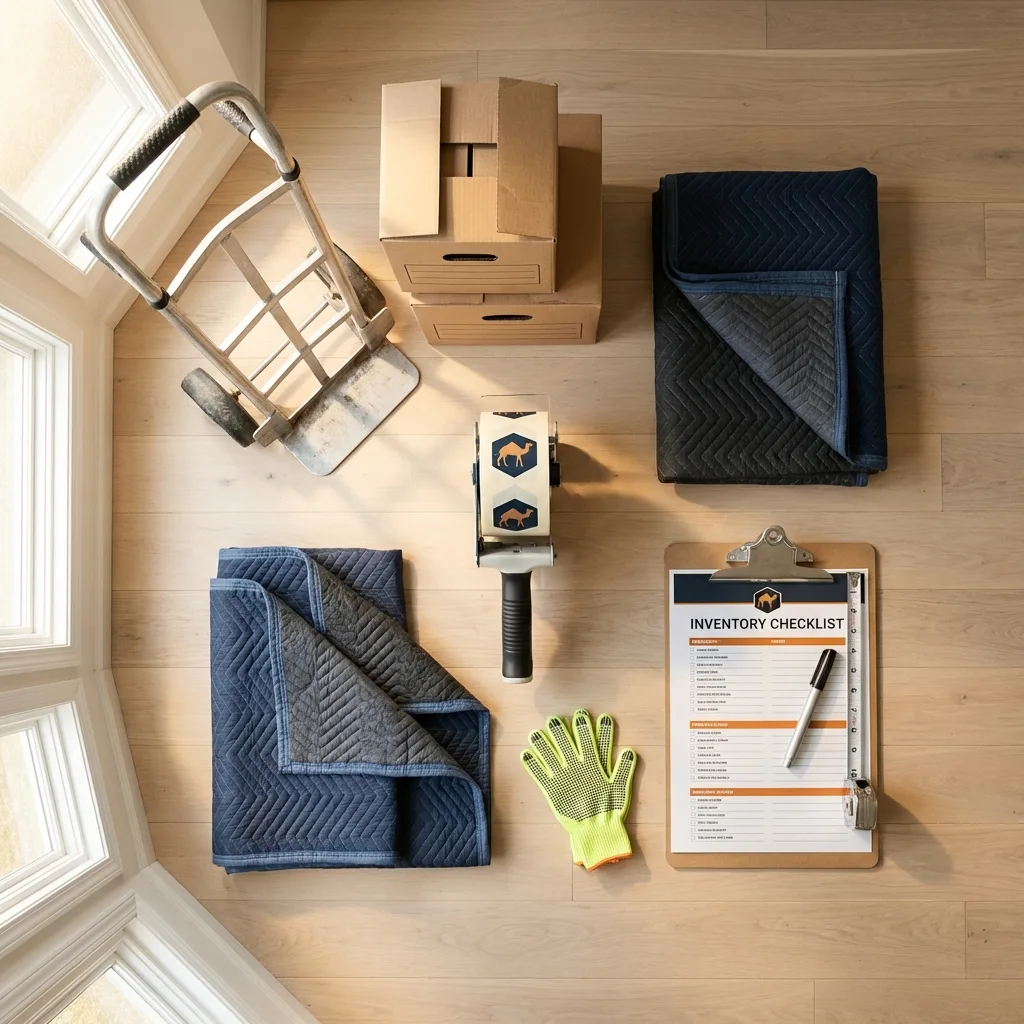 Professional moving supplies and packing materials layout for Wolcottville residential relocations
